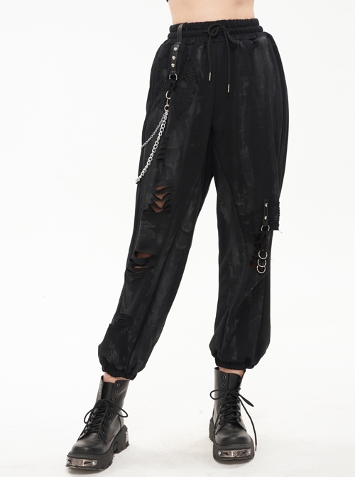 Black Knitting Material Retro Hand-Painted Metal Circle Decoration Gothic Female Pants