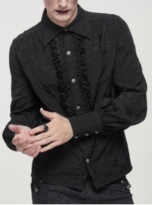 Gothic Metal Pattern Buckle Long Sleeve Pleated Lace Lantern Shape Printing Pattern Male Shirt