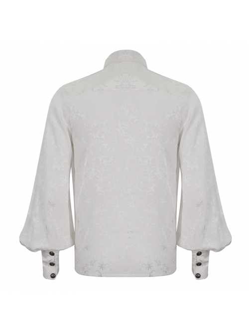 Gothic Metal Pattern Buckle Long Sleeve Pleated Lace Lantern Shape Printing Pattern Male Shirt