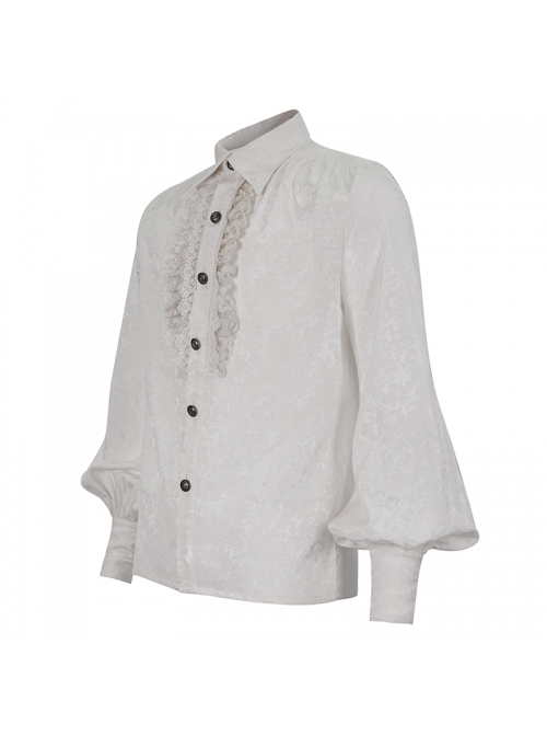 Gothic Metal Pattern Buckle Long Sleeve Pleated Lace Lantern Shape Printing Pattern Male Shirt