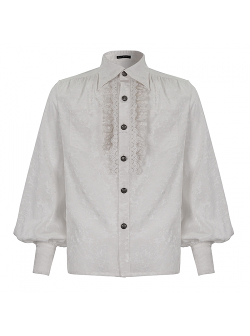 Gothic Metal Pattern Buckle Long Sleeve Pleated Lace Lantern Shape Printing Pattern Male Shirt