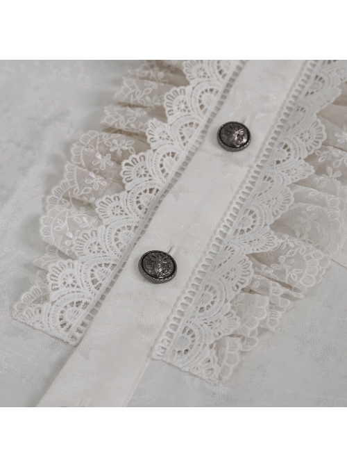 Gothic Metal Pattern Buckle Long Sleeve Pleated Lace Lantern Shape Printing Pattern Male Shirt