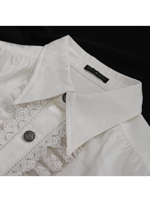 Gothic Metal Pattern Buckle Long Sleeve Pleated Lace Lantern Shape Printing Pattern Male Shirt