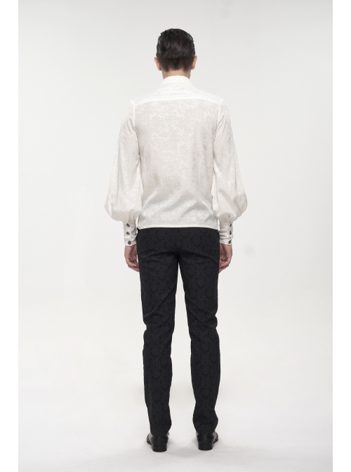 Gothic Metal Pattern Buckle Long Sleeve Pleated Lace Lantern Shape Printing Pattern Male Shirt