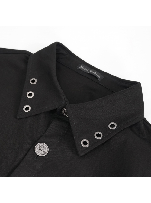 Black Punk Nylon Strap Metal Buckle Decoration Long Sleeve Elasticity Thick Shirt