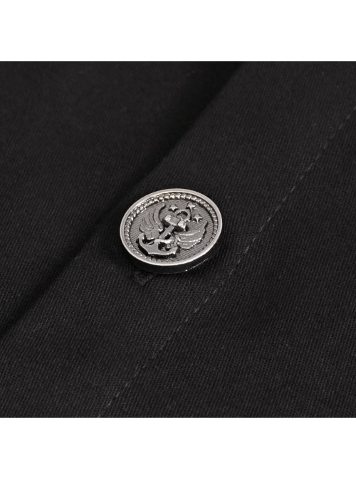 Black Punk Nylon Strap Metal Buckle Decoration Long Sleeve Elasticity Thick Shirt