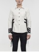 White Punk Nylon Strap Metal Buckle Decoration Long Sleeve Elasticity Thick Shirt