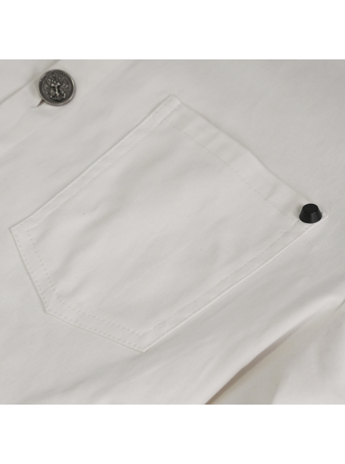 White Punk Nylon Strap Metal Buckle Decoration Long Sleeve Elasticity Thick Shirt