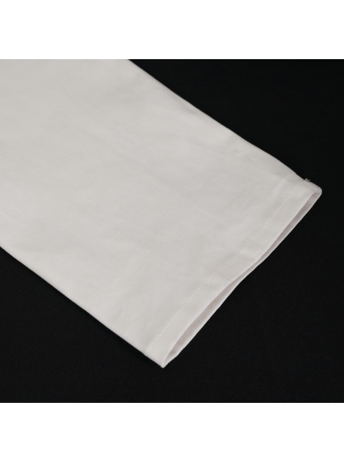 White Punk Nylon Strap Metal Buckle Decoration Long Sleeve Elasticity Thick Shirt