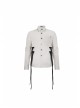 White Punk Nylon Strap Metal Buckle Decoration Long Sleeve Elasticity Thick Shirt