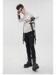White Punk Nylon Strap Metal Buckle Decoration Long Sleeve Elasticity Thick Shirt