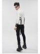 White Punk Nylon Strap Metal Buckle Decoration Long Sleeve Elasticity Thick Shirt