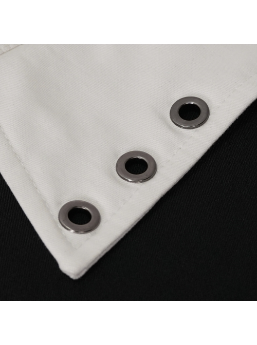 White Punk Nylon Strap Metal Buckle Decoration Long Sleeve Elasticity Thick Shirt