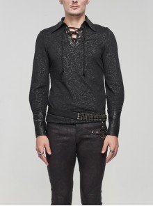 Pattern Decoration Tie Rope Design Knitted Gothic Elasticity Pullover Black shirt