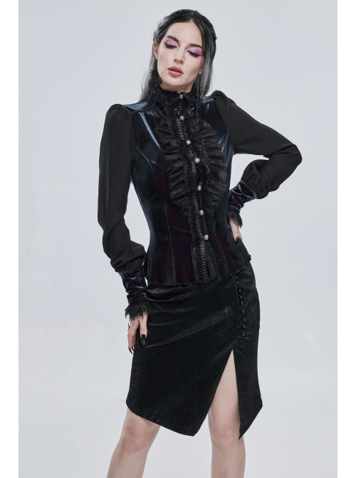 Gothic Pattern Leather Button Decoration Slim-Fitting Black Hip Skirt