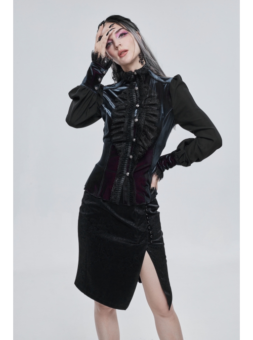 Gothic Pattern Leather Button Decoration Slim-Fitting Black Hip Skirt