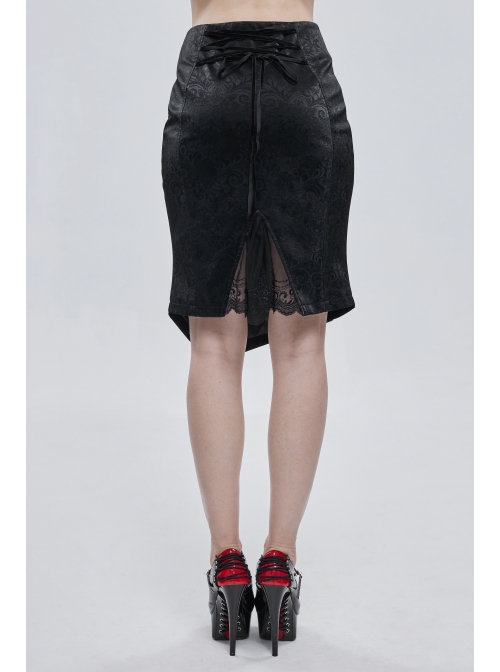 Gothic Pattern Leather Button Decoration Slim-Fitting Black Hip Skirt