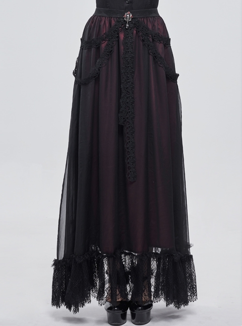 Wine Red Butterfly Lace Pendant Decoration Chiffon Gothic Basic A-Line Skirt