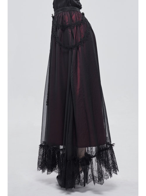 Wine Red Butterfly Lace Pendant Decoration Chiffon Gothic Basic A-Line Skirt