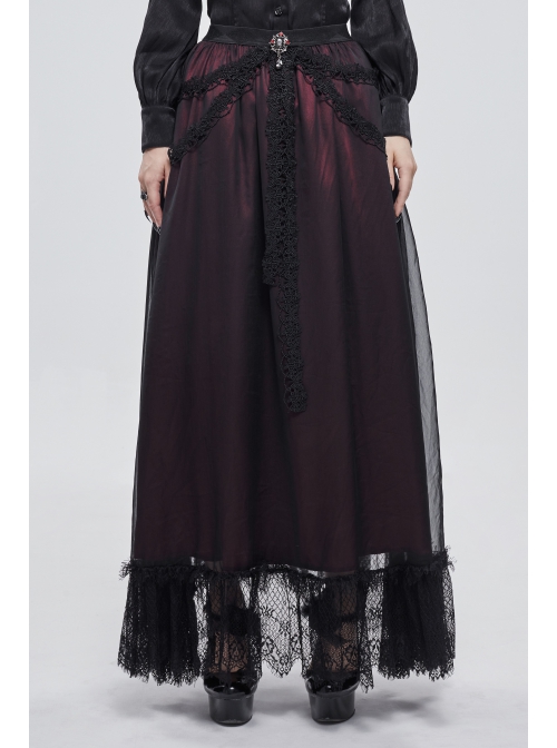Wine Red Butterfly Lace Pendant Decoration Chiffon Gothic Basic A-Line Skirt