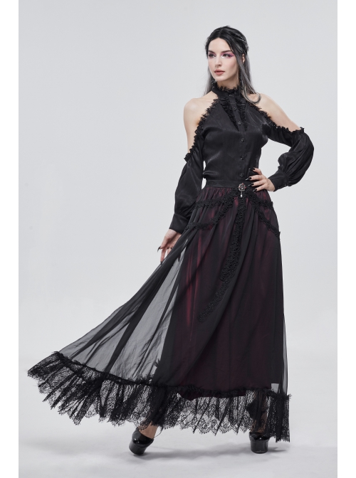 Wine Red Butterfly Lace Pendant Decoration Chiffon Gothic Basic A-Line Skirt