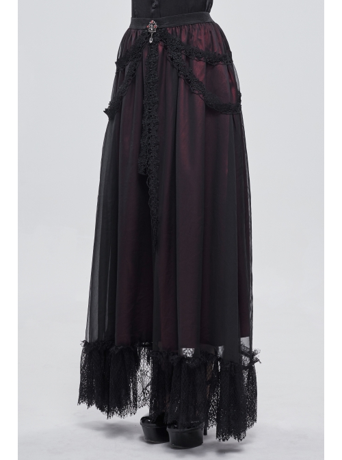 Wine Red Butterfly Lace Pendant Decoration Chiffon Gothic Basic A-Line Skirt