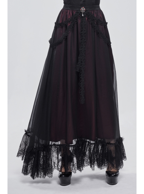 Wine Red Butterfly Lace Pendant Decoration Chiffon Gothic Basic A-Line Skirt