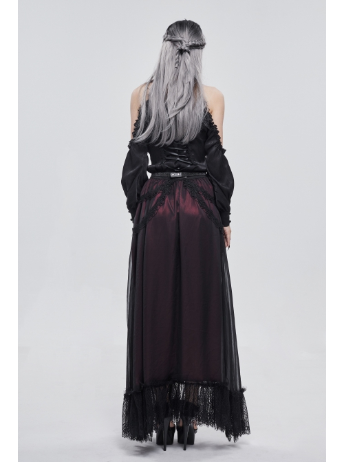 Wine Red Butterfly Lace Pendant Decoration Chiffon Gothic Basic A-Line Skirt