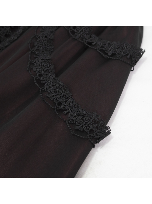 Wine Red Butterfly Lace Pendant Decoration Chiffon Gothic Basic A-Line Skirt