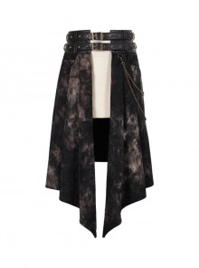 Bronze Gothic Belt Design Chain Decoration Corduroy Tie-Dye Men Skirt