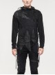 Gothic Metal Grommets With Drawstring Design Irregular Plush Fabric Distressed Black Sweater