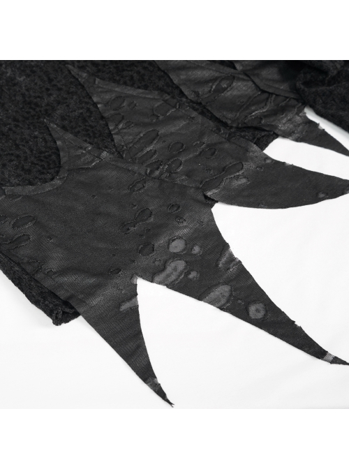 Gothic Metal Grommets With Drawstring Design Irregular Plush Fabric Distressed Black Sweater