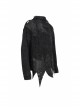 Gothic Metal Grommets With Drawstring Design Irregular Plush Fabric Distressed Black Sweater
