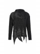 Gothic Metal Grommets With Drawstring Design Irregular Plush Fabric Distressed Black Sweater