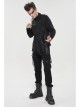 Gothic Metal Grommets With Drawstring Design Irregular Plush Fabric Distressed Black Sweater