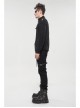 Gothic Metal Grommets With Drawstring Design Irregular Plush Fabric Distressed Black Sweater