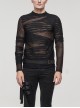Gothic Bandage Design Net Yarn Perspective Male Black Sweater