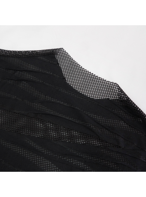 Gothic Bandage Design Net Yarn Perspective Male Black Sweater