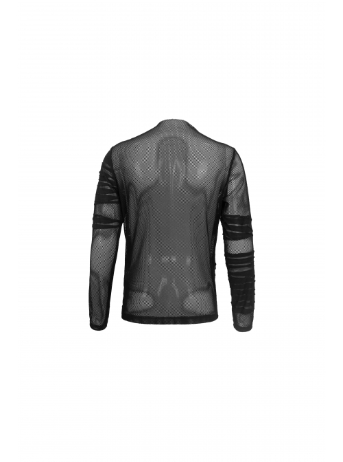 Gothic Bandage Design Net Yarn Perspective Male Black Sweater