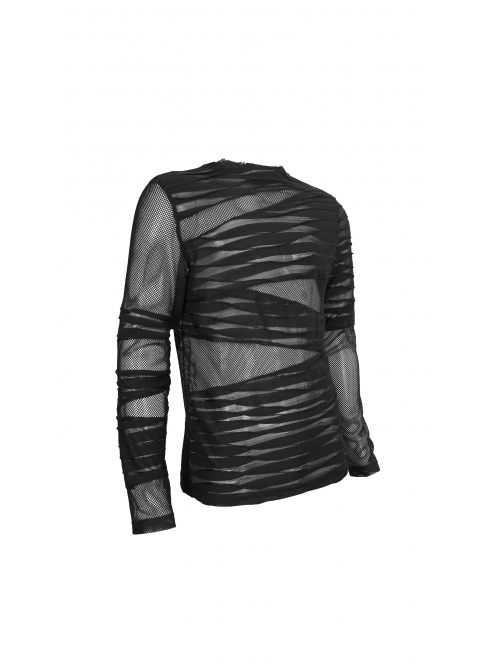 Gothic Bandage Design Net Yarn Perspective Male Black Sweater