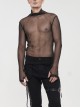 Gothic Elasticity Perspective Rhombus Net Yarn Male Black T-shirt