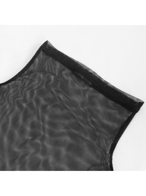 Gothic Elasticity Perspective Rhombus Net Yarn Male Black T-shirt