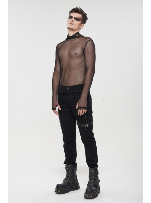 Gothic Elasticity Perspective Rhombus Net Yarn Male Black T-shirt