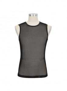 Gothic Elasticity Perspective Rhombus Net Yarn Male Black Sleeveless T-shirt
