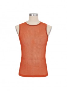 Gothic Elasticity Perspective Rhombus Net Yarn Male Orange Sleeveless T-shirt