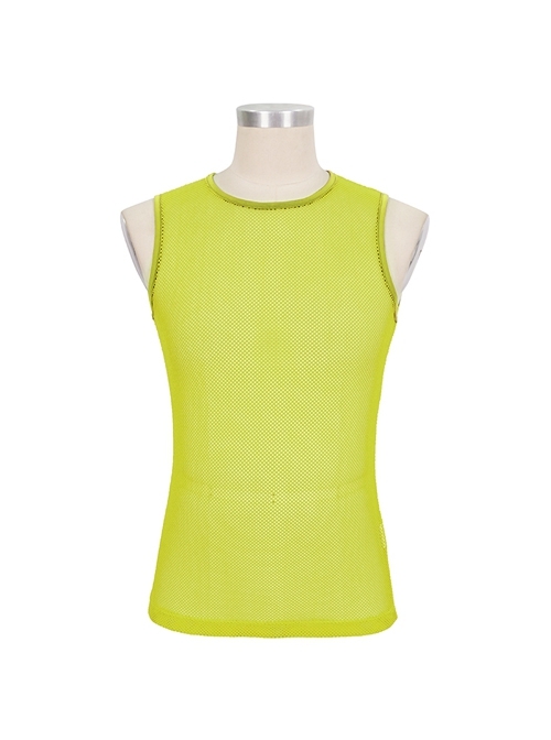 Gothic Elasticity Perspective Rhombus Net Yarn Male Yellow Sleeveless T-shirt