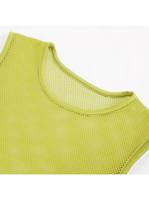 Gothic Elasticity Perspective Rhombus Net Yarn Male Yellow Sleeveless T-shirt