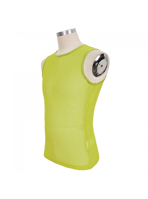 Gothic Elasticity Perspective Rhombus Net Yarn Male Yellow Sleeveless T-shirt