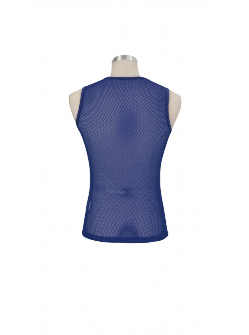 Gothic Elasticity Perspective Rhombus Net Yarn Male Blue Sleeveless T-shirt