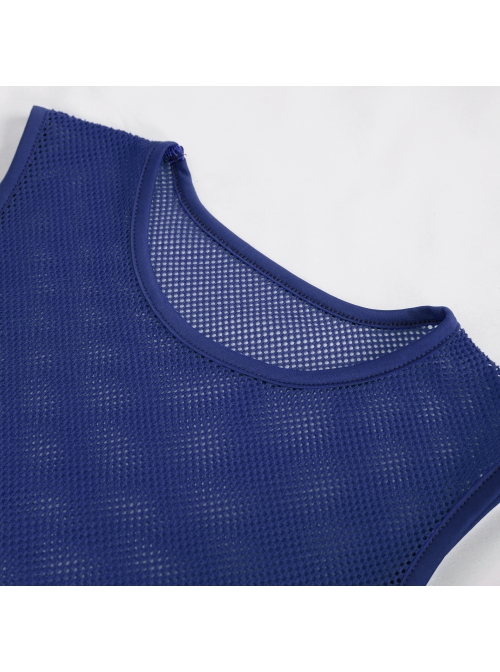 Gothic Elasticity Perspective Rhombus Net Yarn Male Blue Sleeveless T-shirt